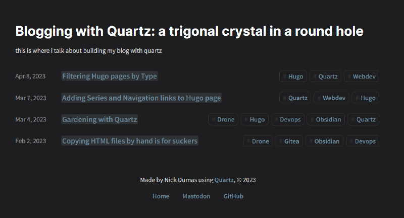 Screenshot of  a website with four links to blog posts connected as a series